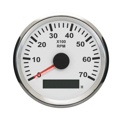 ELING Tacómetro REV Contador RPM Medidor con medidor de horas 0-7000RPM 3.346 in 12V 24V con retroiluminación Blanco y acero inoxidable