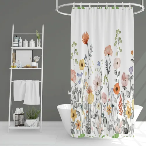 Miniatura 6 de Yeele Cortina de ducha floral de 36x72 pulgadas, juego de baño retro bonito con flores silvestres de acuarela, cortina de baño natural botánica
