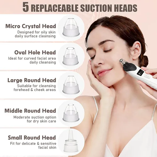 Miniatura 5 de Aspiradora de poros para eliminar puntos negros, limpiador facial de poros, 5 potencias de succión, 5 sondas, kit de aspiradora de puntos negros