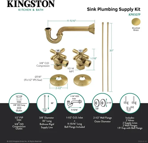 Miniatura 9 de Kingston Brass KPK107P Trimscape Kit de suministro de fontanería combinado, latón cepillado Cobrizo cepillado