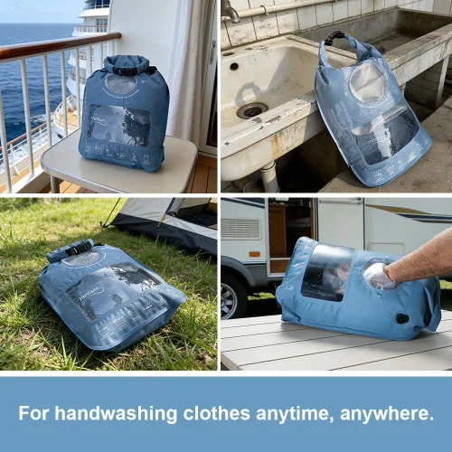 Miniatura 4 de Bolsa de Lavado Máquina de Lavar Portátil para Camping Viajes Lavandería Bolsa de Lavado Ropa de Bebé Lavadora Manual Bolsas Secas Lavado de Manos