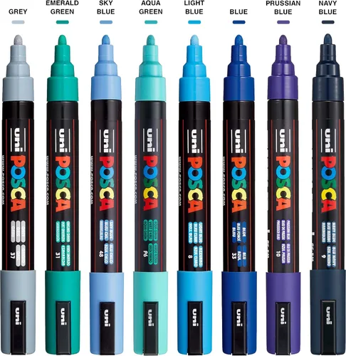 Miniatura 2 de Posca PC-5M Rotuladores de Pintura a Base de Agua, Punta Media Reversible (1.8-2.5mm), Tono Fresco, Pack de 8 Frío