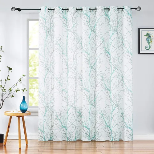 Miniatura 23 de FMFUNCTEX Cortinas de Lino Semitransparentes para Dormitorio, Cortinas Azules y Blancas de 63 Pulgadas de Largo para Sala de Estar, Cortinas de Rama