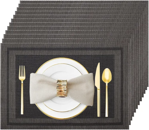 Miniatura 22 de Juego de 12 manteles individuales lavables y limpiables para mesa de comedor, cocina, interior y exterior, manteles individuales resistentes al