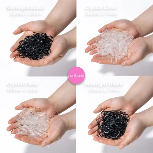 Miniatura 4 de Bandas elásticas para el cabello de alta calidad sin látex (0.787 in/1.575 in x 0.079 in x 0.016 in, negro medianoche y transparente cristalino)