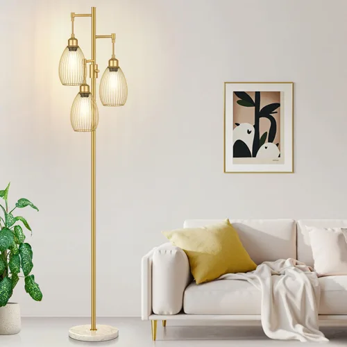 Miniatura 9 de Lámpara de pie regulable, 3 bombillas LED Edison de 800LM incluidas, lámpara de pie industrial de granja lámpara de árbol de pie con elegante jaula