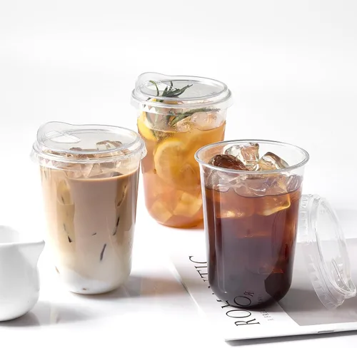 Miniatura 6 de Tazas de plástico transparentes con fondo redondo y tapas con orificio, 25 juegos, tazas de café helado desechables de 16 oz con tapas sin pajita