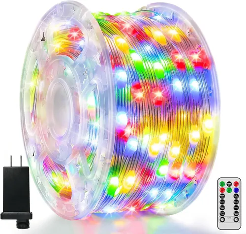 Luces de Navidad para exteriores, 800 LED de 262 pies, luces de hadas multicolor IP67 impermeables, tira de luces enchufables con control remoto, 8