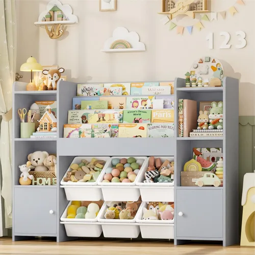 FINETONES Organizador de almacenamiento de juguetes con 6 cubos de juguetes, organizador de juguetes para niños con 6 cubículos, organizadores de