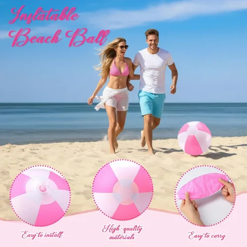 Miniatura 2 de Lunmon 24 bolas de playa inflables de 12 pulgadas, bolas de playa rosas y blancas de PVC, juguetes de agua para niños, regalos de fiesta