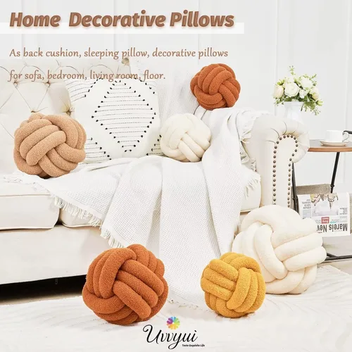 Miniatura 5 de Uvvyui - Almohada de nudo en forma de bola, almohadas decorativas suaves para el hogar, cojín redondo de arrojo, almohada de felpa anudada hecha a