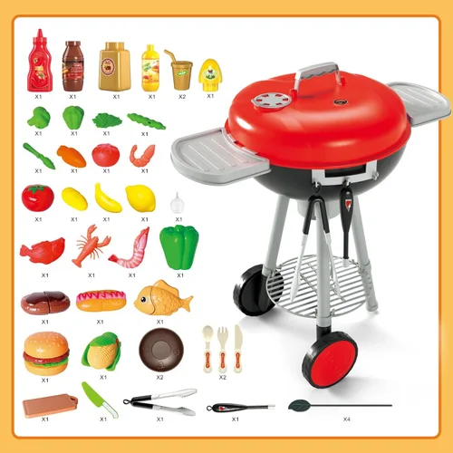 Miniatura 6 de Juego de parrilla de barbacoa de 79 piezas para niños, juego de cocina con aerosol realista, luz y sonido, juguete interactivo para niños y niñas