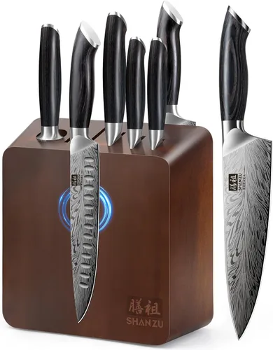 Miniatura 9 de SHAN ZU Cuchillo de chef en acero en polvo, cuchillo de cocina japonés de 8 pulgadas, cuchillos de chef ultra afilados, cuchillos japoneses de alto
