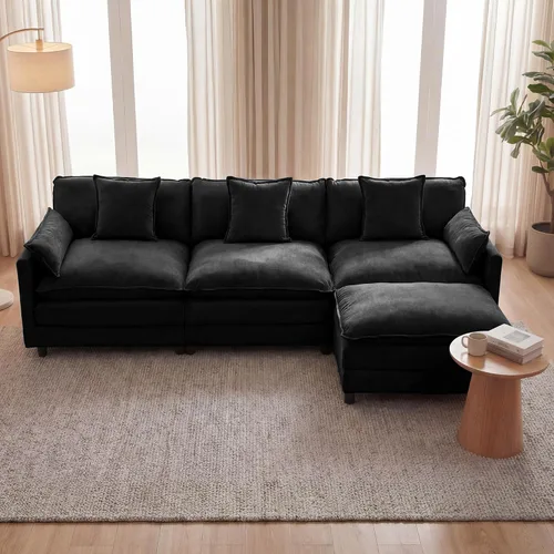 Miniatura 3 de Juego de sofá modular de 107 pulgadas con otomana, sofá convertible en forma de L, sofá de asiento profundo de felpilla de 3 plazas con almohadas