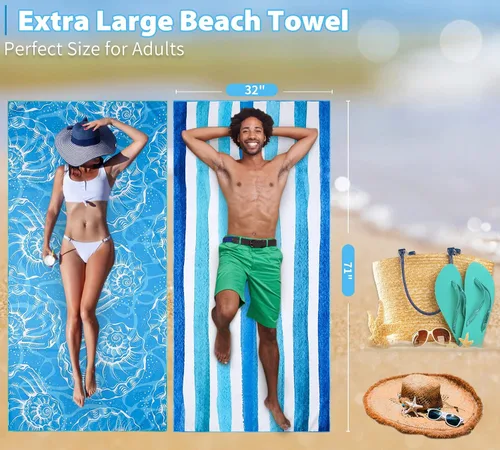 Miniatura 35 de Paquete de 2 toallas de playa ligeras y delgadas de gran tamaño de 71 x 32 pulgadas, toallas grandes de microfibra extra grandes sin arena