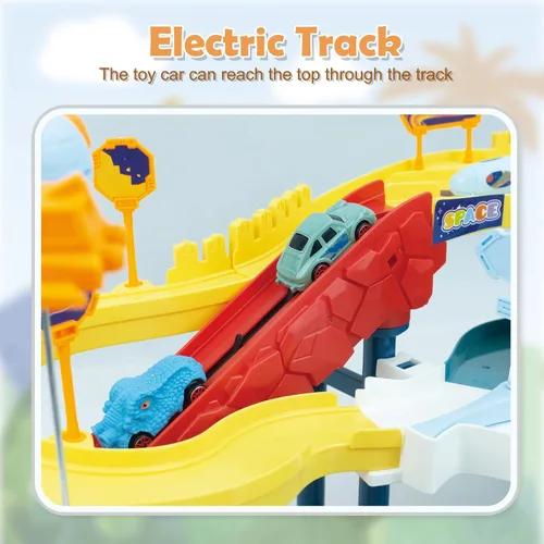 Miniatura 4 de RedCrab Juego de autos espaciales para niños, juguete de pista de rampa de juguete sinuoso, juguete de colina de dinosaurios espaciales, juguetes