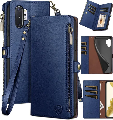 Miniatura 7 de XcaseBar Funda tipo cartera para Samsung Galaxy Note 10 Plus con cremallera y tarjetero de crédito con bloqueo RFID, funda de piel sintética