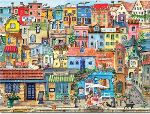White Mountain Rompecabezas de 500 piezas de pintura de Italia con piezas grandes, regalo para adultos de 18 x 24 pulgadas, Seaside Village