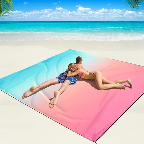 Miniatura 39 de WIWIGO Manta de playa impermeable a prueba de arena tapete de playa 79" X 83"/10'x9' para 2-8 adultos, de secado rápido, tapete de picnic al aire