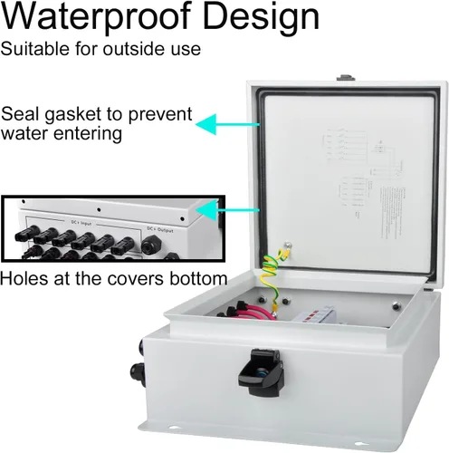 Miniatura 7 de Caja combinadora PV PowGrow, caja combinadora solar de 6 cuerdas con fusible de corriente nominal de 15 A, dispositivo de protección contra