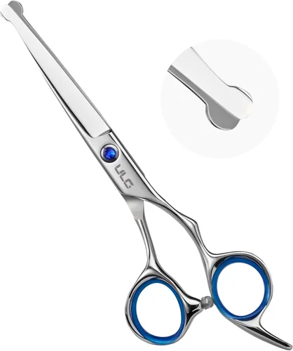 ULG Tijeras de corte de pelo para niños, tijeras de seguridad de punta redonda de 6.5 pulgadas para cortar y recortar el cabello, asas ergonómicas