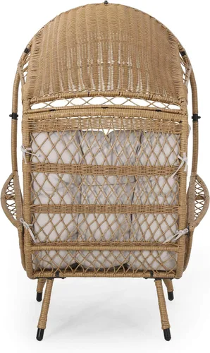 Miniatura 6 de GDFStudio Joanna - Silla de mimbre para exteriores con cojín, color marrón claro y beige
