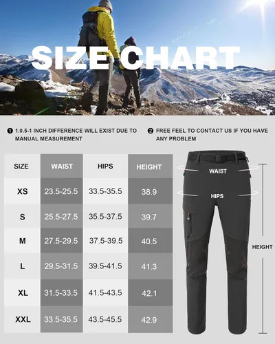 Miniatura 7 de Athrock Pantalones de senderismo impermeables con forro polar para mujer, con 4 bolsillos con cremallera