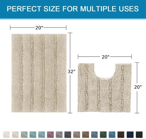 Miniatura 515 de H.VERSAILTEX Tapetes de baño antideslizantes para baño, alfombras de baño extragruesas de felpilla a rayas, tapetes de baño de 47" x 17", alfombras