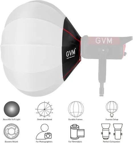 Miniatura 5 de GVM - Modificador de luz suave para linterna de 26 pulgadas/25.6 in, ajuste rápido, plegable, para GVM SD80D SD200B SD300B SD400B SD500B SD650B