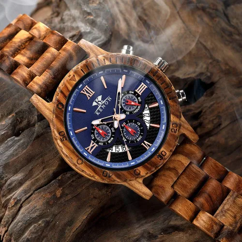 Miniatura 4 de Relojes de madera grabados personalizados, de lujo, analógicos, de cuarzo, con fecha, cronógrafo, multifuncional, de madera, para hombres