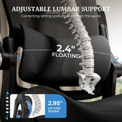 Miniatura 3 de Silla ergonómica de oficina – Silla de escritorio de oficina con soporte lumbar ajustable – Silla cómoda de malla con brazos abatibles – Sillas