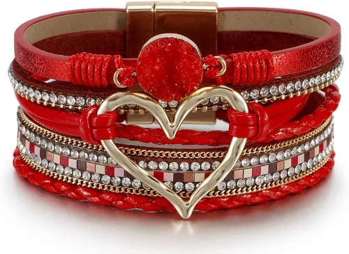 Miniatura 52 de Fesciory - Pulsera de leopardo para mujer, estilo bohemio de cuero multicapa con perlas de cristal