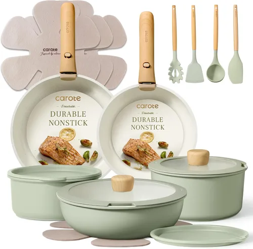 CAROTE Juego de ollas y sartenes, juego de utensilios de cocina antiadherentes, mango desmontable, 19 piezas de utensilios de cocina de inducción