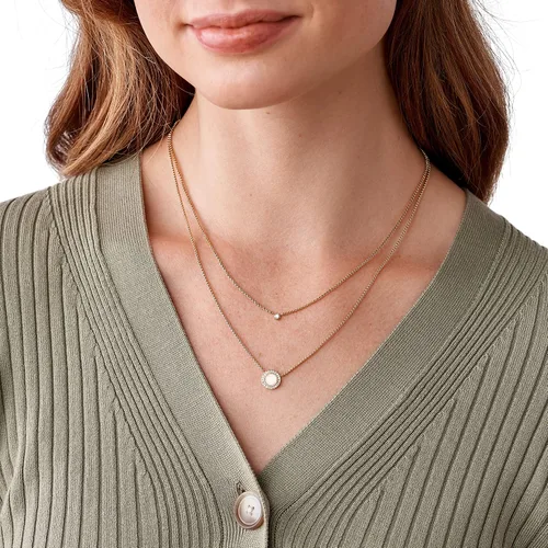 Miniatura 3 de Fossil collar con dije de acero inoxidable en tono rosa dorado para mujer
