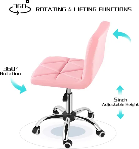 Miniatura 6 de COSVALVE Juego de 2 sillas de escritorio sin brazos, silla giratoria de oficina con respaldo bajo, silla de trabajo ajustable con ruedas giratorias