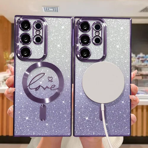 Miniatura 223 de ZONRW - Funda para Samsung Galaxy S22 Ultra magnética, para mujeres y niñas, cubierta trasera suave, lujosa, con corazón de amor, bling, degradado