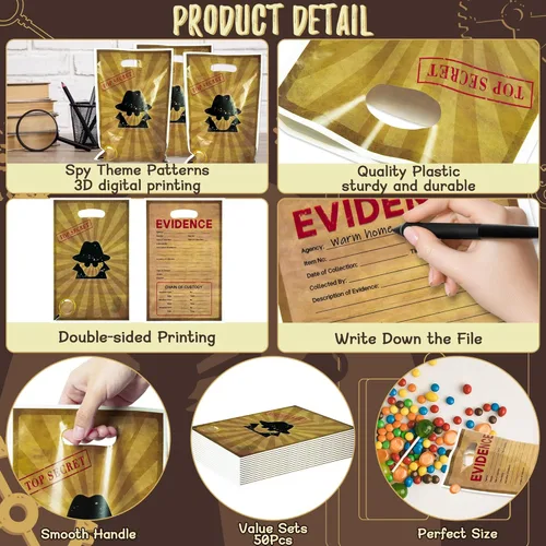 Miniatura 3 de 50 bolsas secretas de recuerdo para fiesta de espía secreto, agente secreto, dulces dulces, bolsas de golosinas para sala de escape, decoraciones