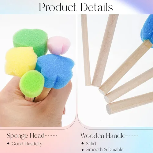 Miniatura 5 de 15 piezas de sellos de esponja para niños con mango de madera, mini lindas formas redondas y de flores para pintar, bricolaje, manualidades, álbumes