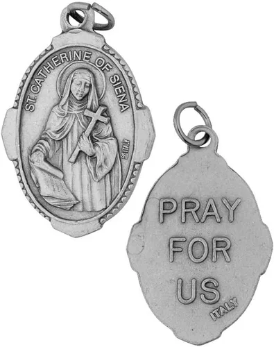Miniatura 3 de Medalla de Santa Catalina de Siena de 1 pulgada con tarjeta de oración Encanto duradero y detallado Medalla colgante cardada con oración Joyería