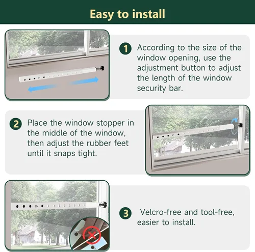 Miniatura 7 de WooFog Barras de seguridad ajustables para ventana, barras de seguridad en el interior verticales, barra de bloqueo de CA para ventana pesada