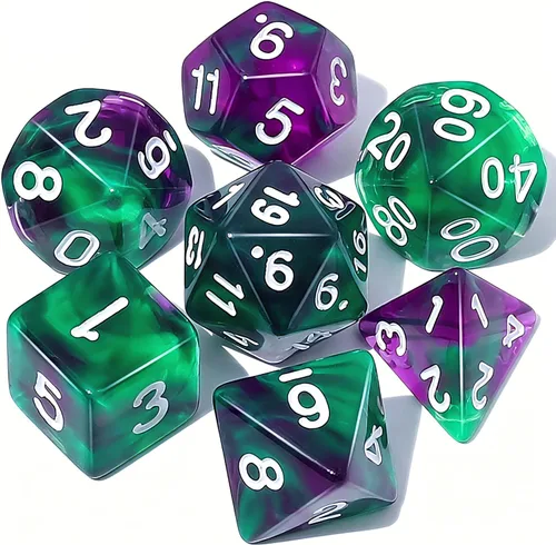 Miniatura 36 de CiaraQ DND - Juego de dados poliédricos con una bolsa de dados negra para juegos de mesa de rol D&D RPG MTG Rojo mezclado azul+purpurina