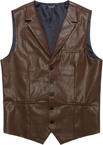 Miniatura 7 de COOFANDY Chaleco de traje de cuero para hombre, ajustado, casual, chaleco occidental, chaleco ligero con cuello en V