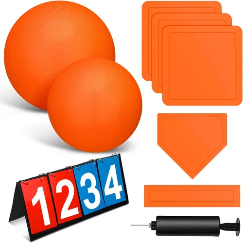 Miniatura 8 de Jenaai El juego de 9 piezas de kickball deportivo incluye 2 piezas de Kickball, 5 bases de marcador y bomba de baloncesto, fútbol, béisbol, tenis