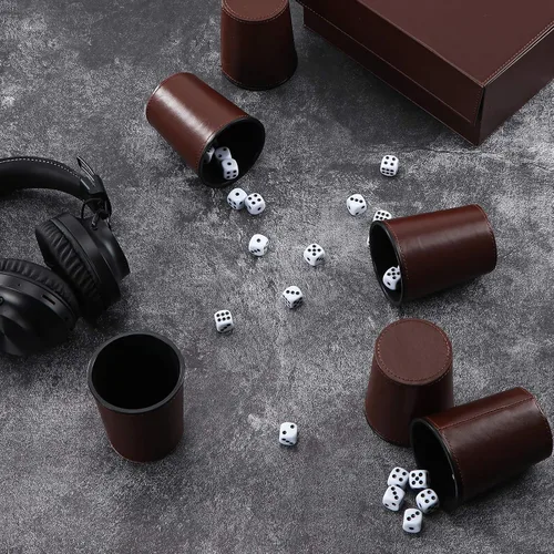 Miniatura 4 de Party Games - Juego de dados de cuero, 6 tazas de dados de cuero negro + 30 dados + funda exclusiva de almacenamiento y transporte hecha de piel