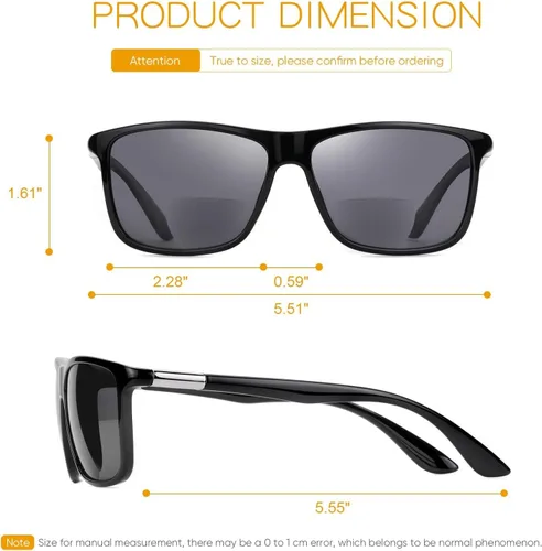 Miniatura 5 de Missfive Lentes de sol bifocales de lectura para hombre, con protección UV para lectores de sol en exteriores, lejanos y cercanos, anteojos clásicos