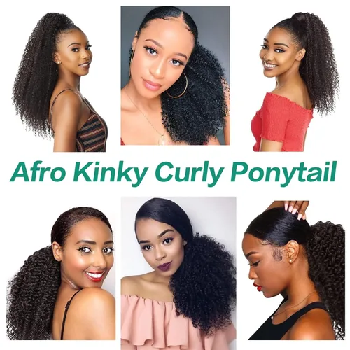 Miniatura 6 de Cola de Caballo con Cordón Afro Puff Cabello Humano Afro Rizado Crespo Cola de Caballo con Cordón 4C para Mujeres Negras Extensión de Cabello Humano