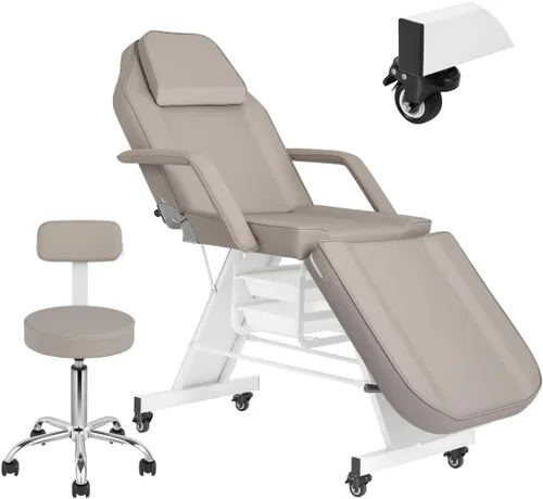 Miniatura 9 de Silla facial de masaje de 73 pulgadas, silla de tatuaje ajustable para artista con taburete, cama facial para spa, belleza, esteticista, gris