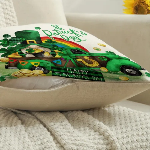 Miniatura 6 de NIGHTWISH Juego de 4 fundas de almohada del Día de San Patricio de 16 x 16 pulgadas, diseño de gnomo de camión de trébol, decoración del día de San