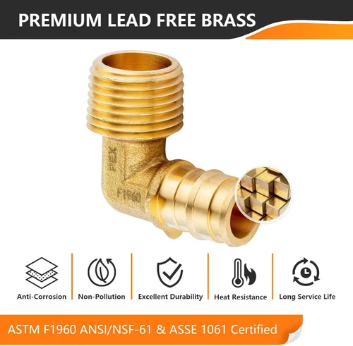 Miniatura 4 de Paquete de 2 accesorios HeSun PEX-A, codo de expansión de rosca NPT macho de 3/4 pulgadas PEX-A x 3/4 pulgadas, ASTM F1960098-2)