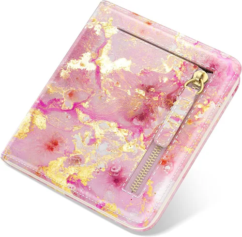 Miniatura 13 de Billetera de cuero genuino de lujo para mujer con bloqueo RFID, compacta, plegable, con ventana para identificación, Gato negro, Moderno